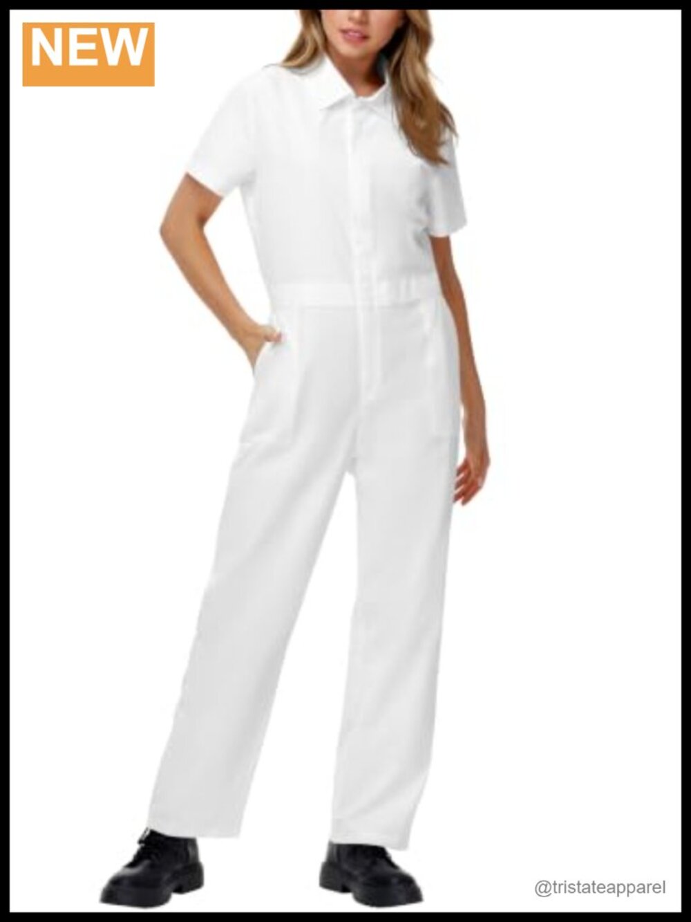 Women Short Sleeve Lightweight Polyester Work Jumpsuit Coverall